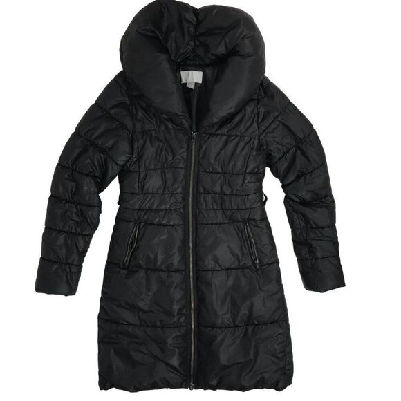 Women's Y2K H&M Classy Minimalist Black Longline Winter Puffer Parka Coat / 4 - Picture 5 of 10